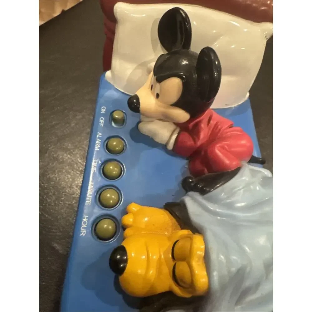 Vintage Disney Digital Alarm Clock Mickey Mouse Pluto Bed Westclox Model 36400